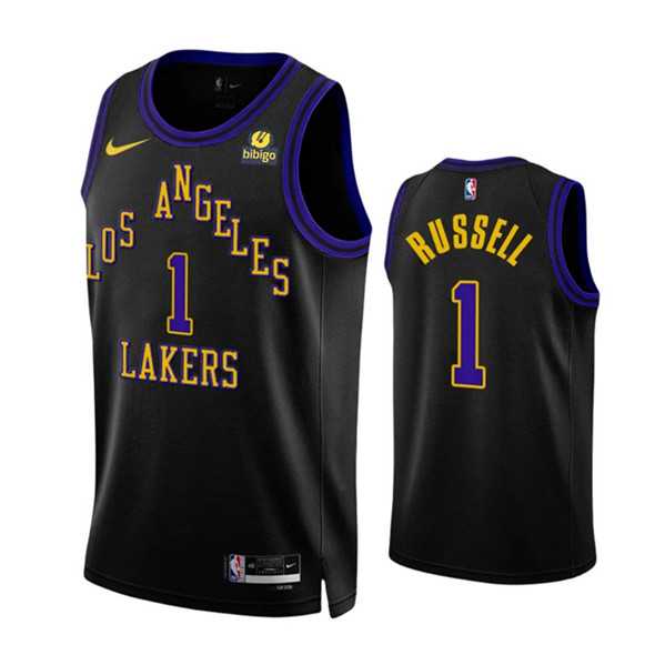 Men's Los Angeles Lakers #1 D'Angelo Russell Black 2023-24 City Edition Stitched Basketball Jersey Dzhi